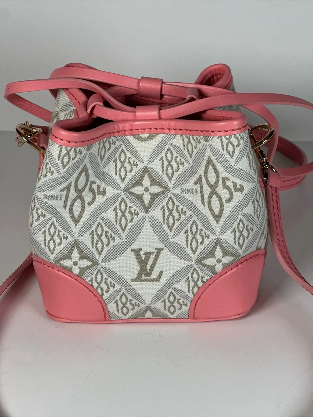 Authentic Louis Vuitton Pink and White Mini Noe Bucket Bag